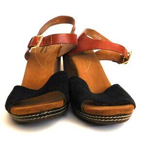 Clarks Collection Sandals Cork Platform Size 9.5 Black Brown 2.75" Heel